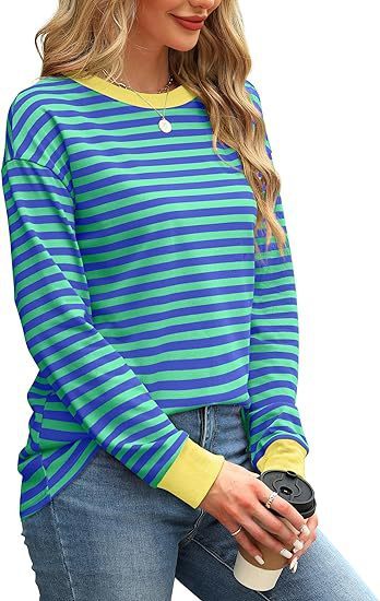 Women's Round Neck Striped Long Sleeve Shirt