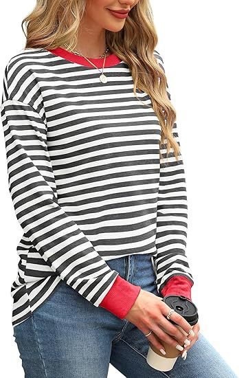 Women's Round Neck Striped Long Sleeve Shirt