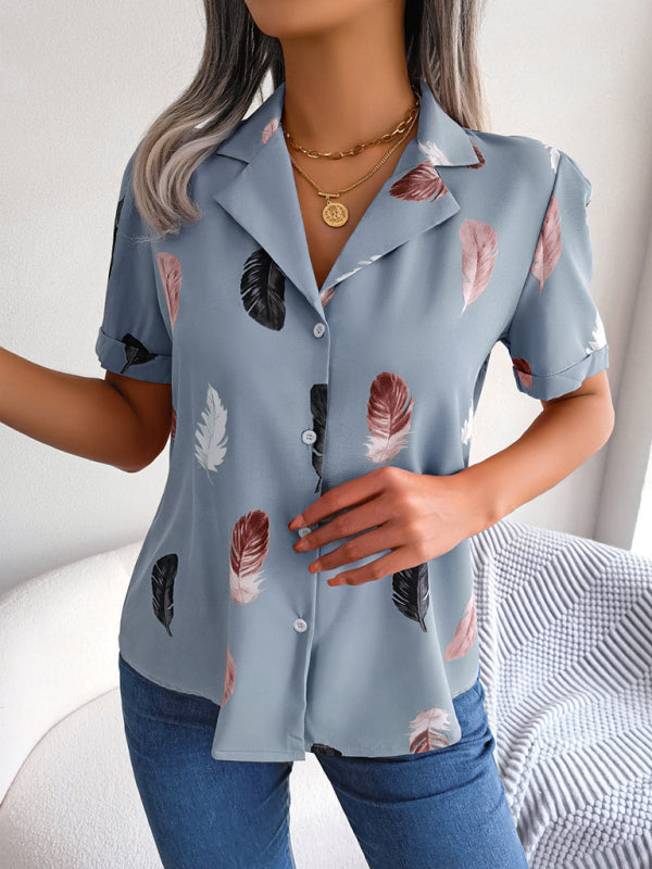 Women's Feather Print Short Sleeve Top in 3 Colors Sizes 4-10 - Wazzi's Wear