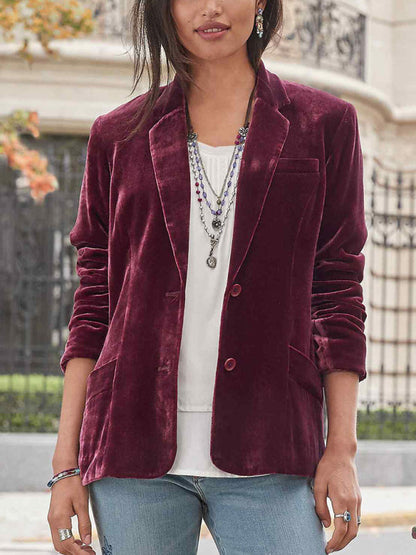 Women’s Long Sleeve Velvet Blazer with Pockets