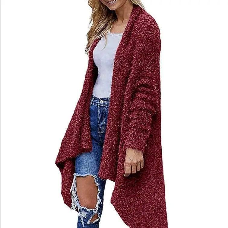 Mid Length Cardigan Thick Plush Women's Solid Color Long-8