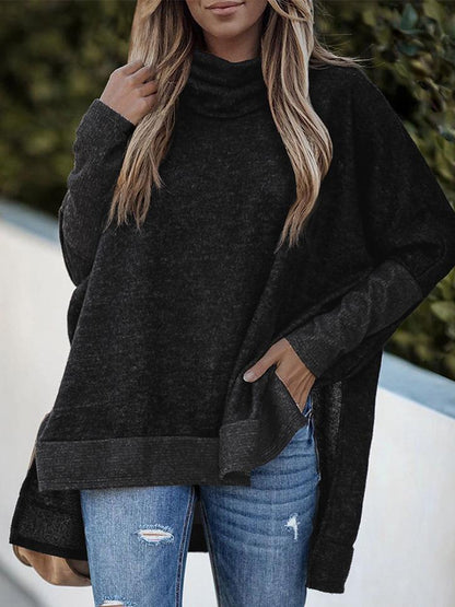 Women's Sweaters Bat Sleeve High Neck Irregular Split Long Sleeve Sweater - Cardigans & Sweaters - INS | Online Fashion Free Shipping Clothing, Dresses, Tops, Shoes - 01/09/2021 - 20-30 - Cardigans & Sweaters