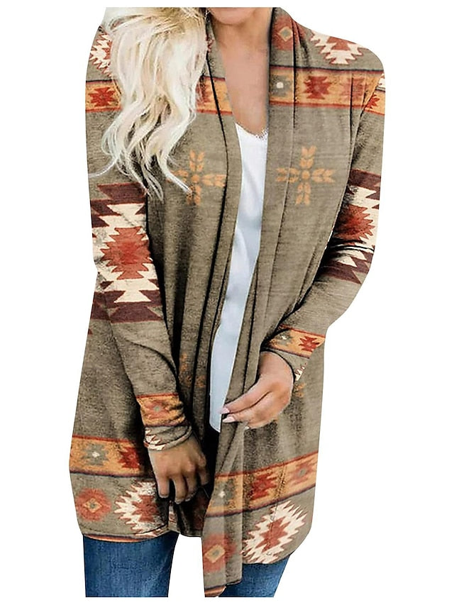 2023 New Women's Knitted Cardigan Casual Ethnic Wind Printed Knitted Medium-Length Cardigan Jacket - LuckyFash™